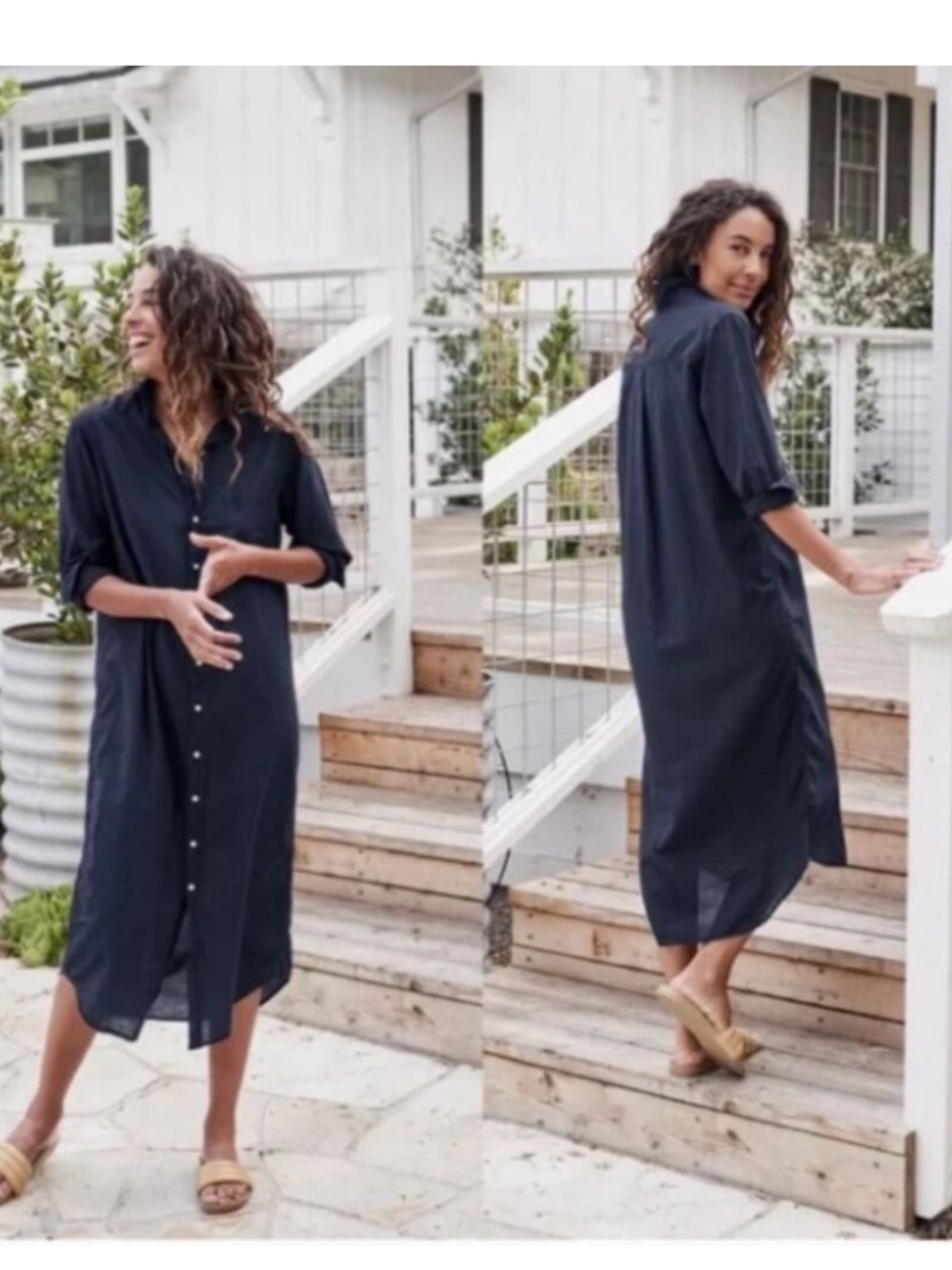 Frank & Eileen Navy Button Maxi Shirt Dress size XS long sleeve light cotton XS